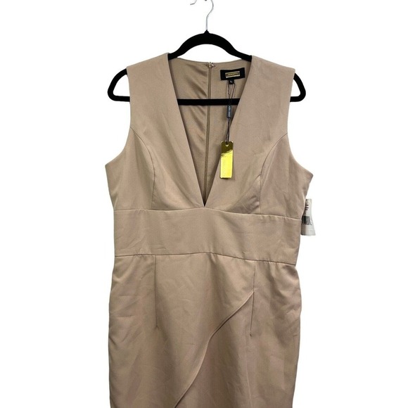 Alexia Admor Sheath Dress Plunge V Neck Sleeveless Lined Cuban Sand Women Size L - Picture 2 of 7